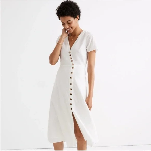 Madewell | Dresses | Madewell Linenblend Buttonwrap Midi Dress | Poshmark